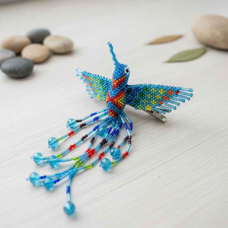 Blue Hummingbird Barrette with Fringes