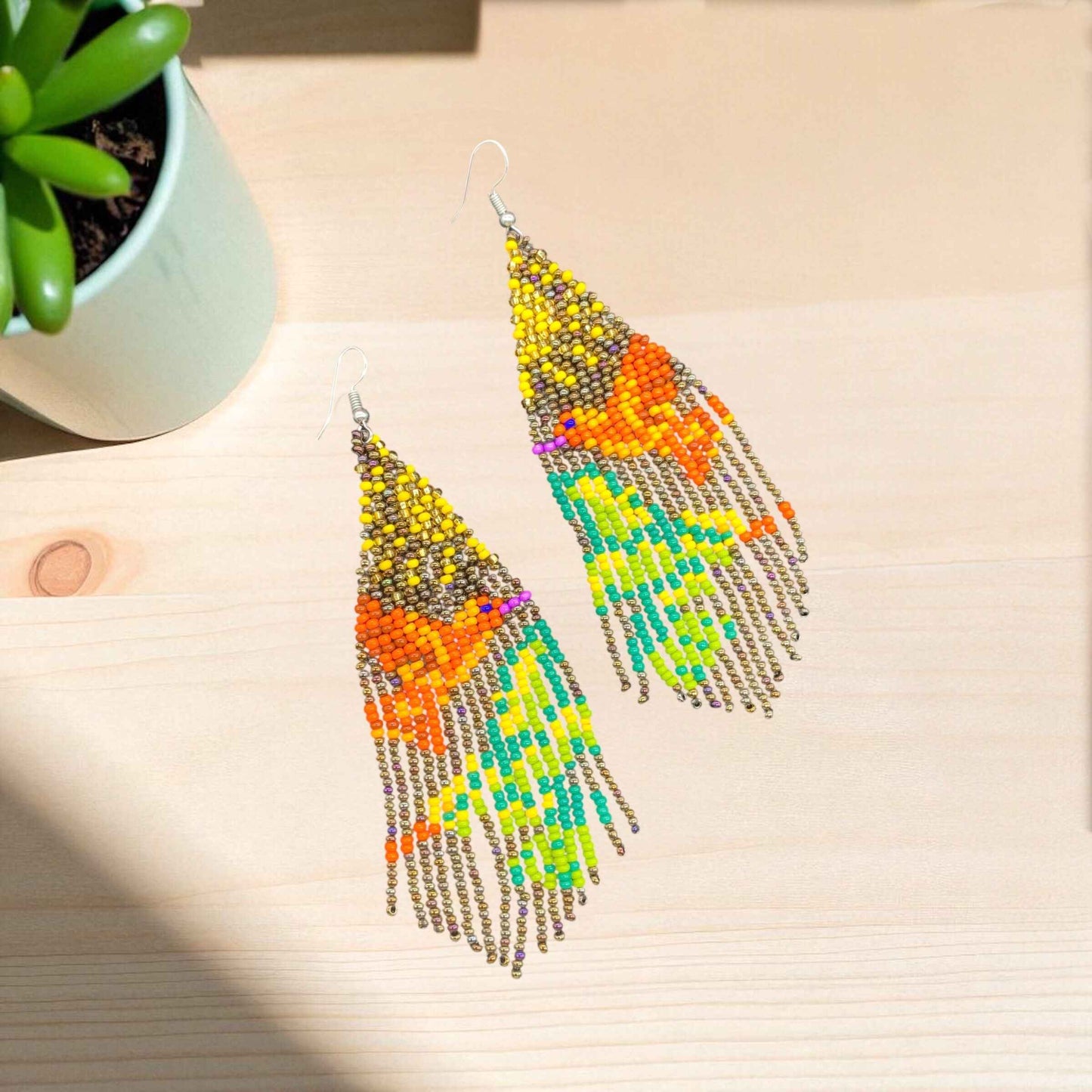 Light Brown Sky Dancer Beaded Earrings