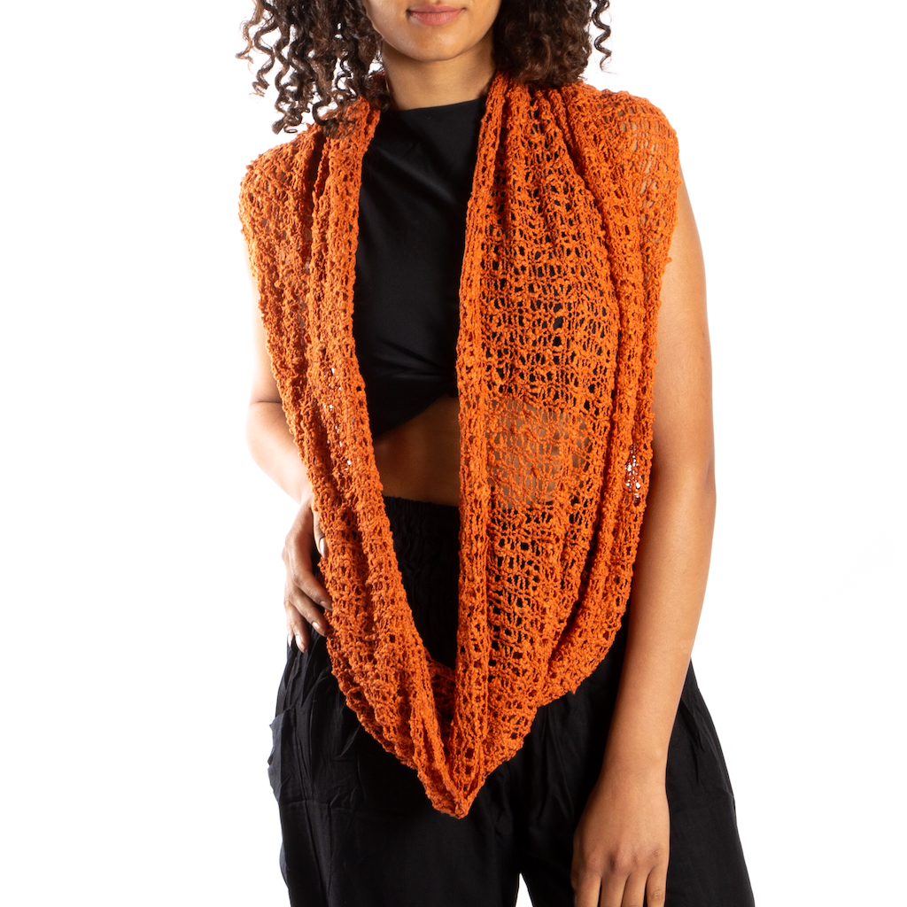 Popcorn Knit Infinity Scarf - Orange