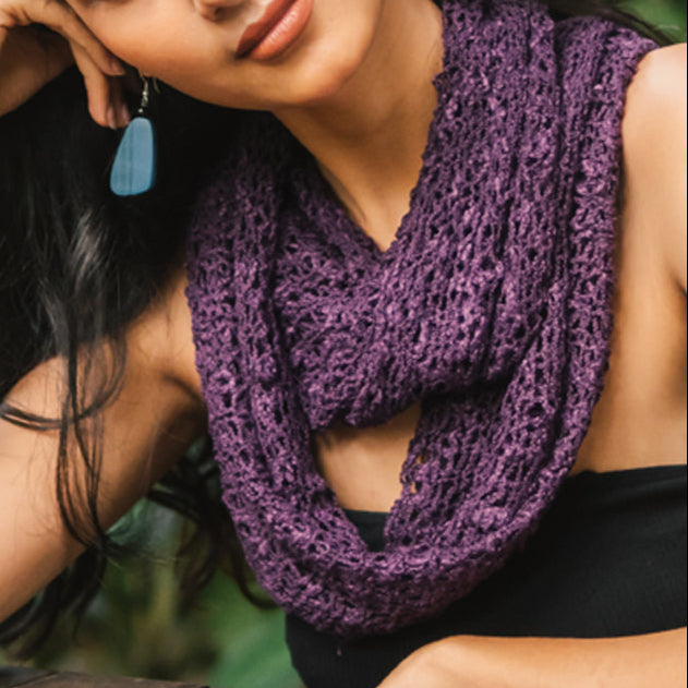 Popcorn Knit Infinity Scarf - Purple