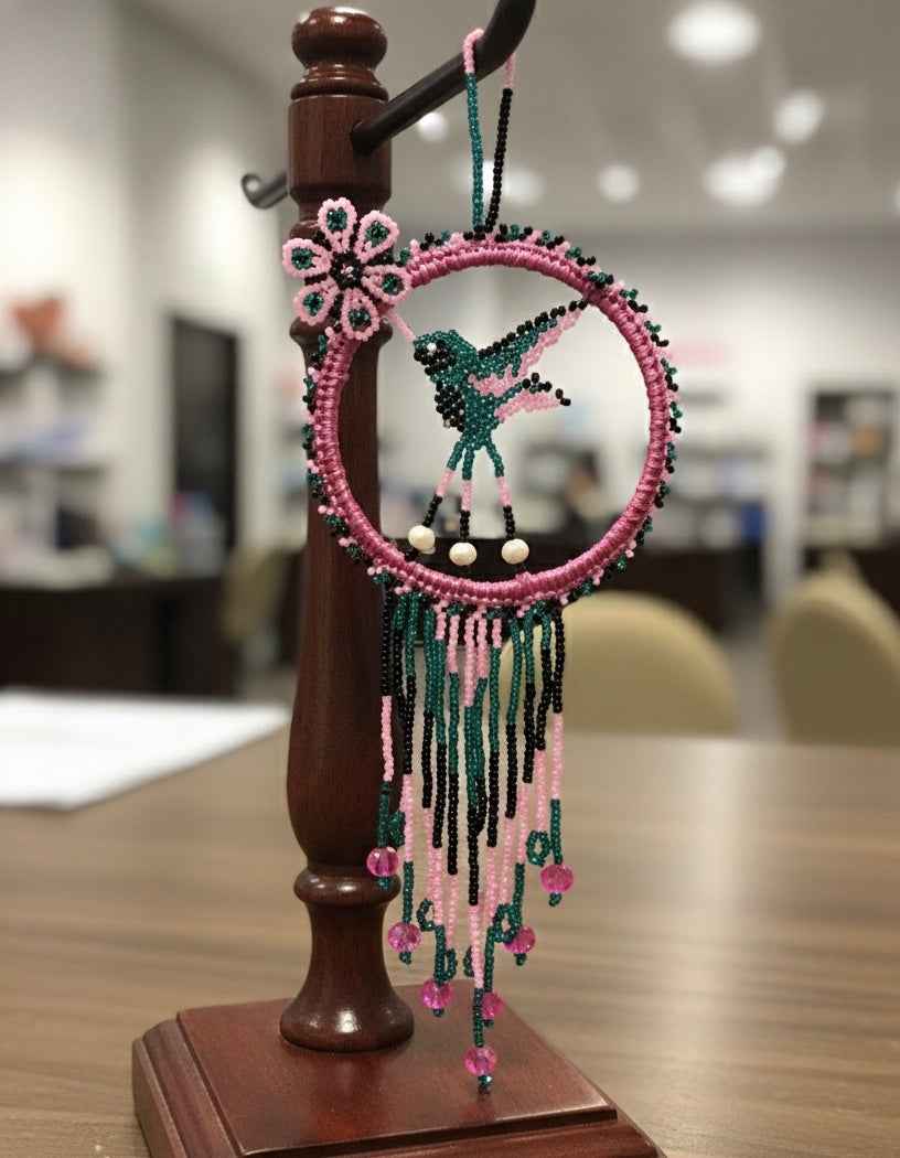 Pink and black Beaded Hummingbird