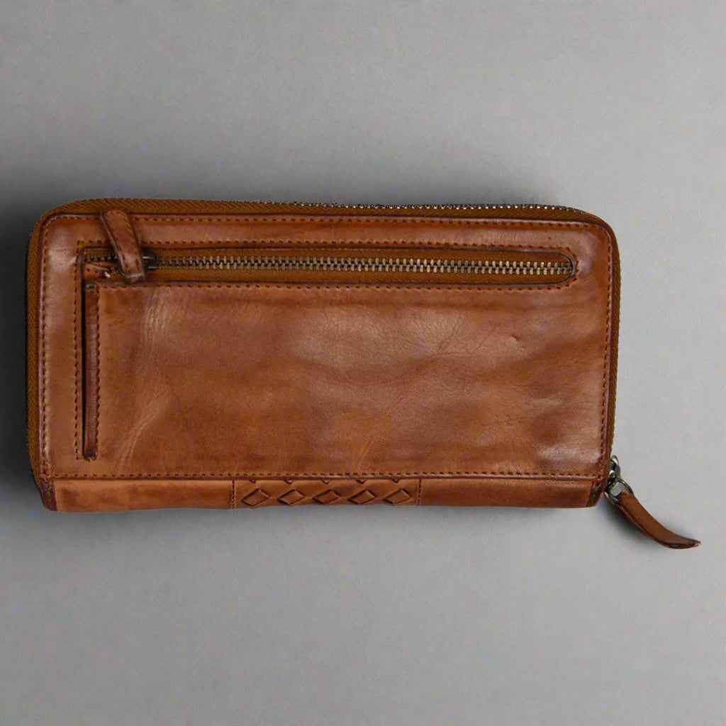 MET Women's Basket Weave Zip-Around Clutch Wallet