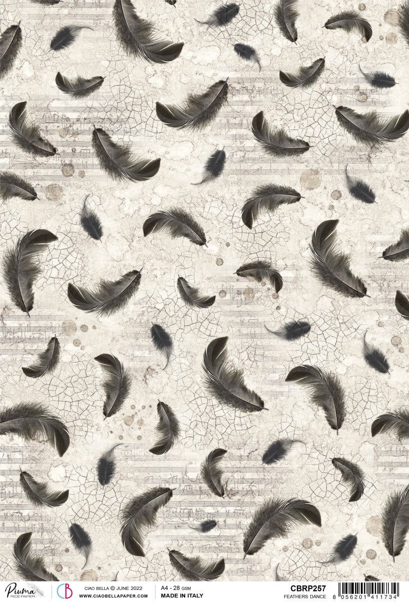 Ciao Bella Rice Paper A4 Piuma Feathers Dance - 5 Sheets