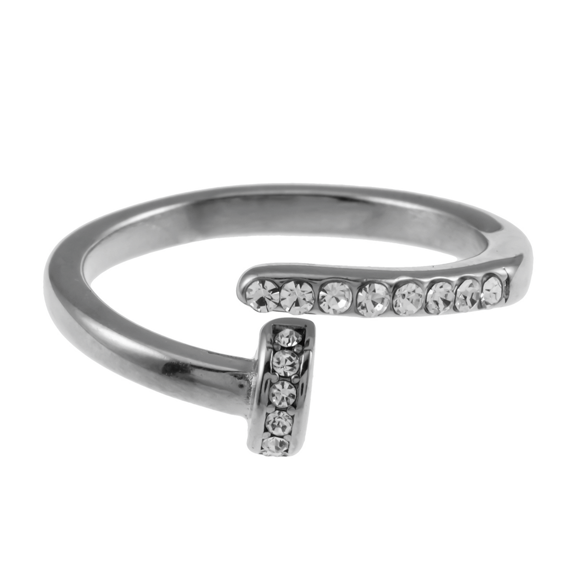 CHARISSE Silver (White Gold): Industrial-Chic Twisted Nail Ring with Pavé Zirconia Embellishments