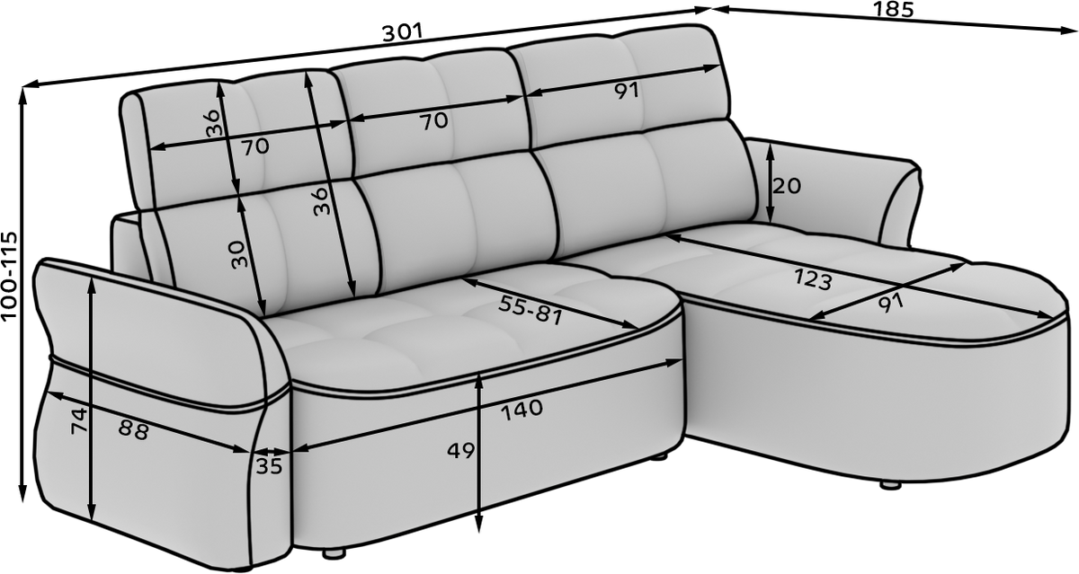 Beneth Storage Sleeper Chaise Sofa - Ivory Cream