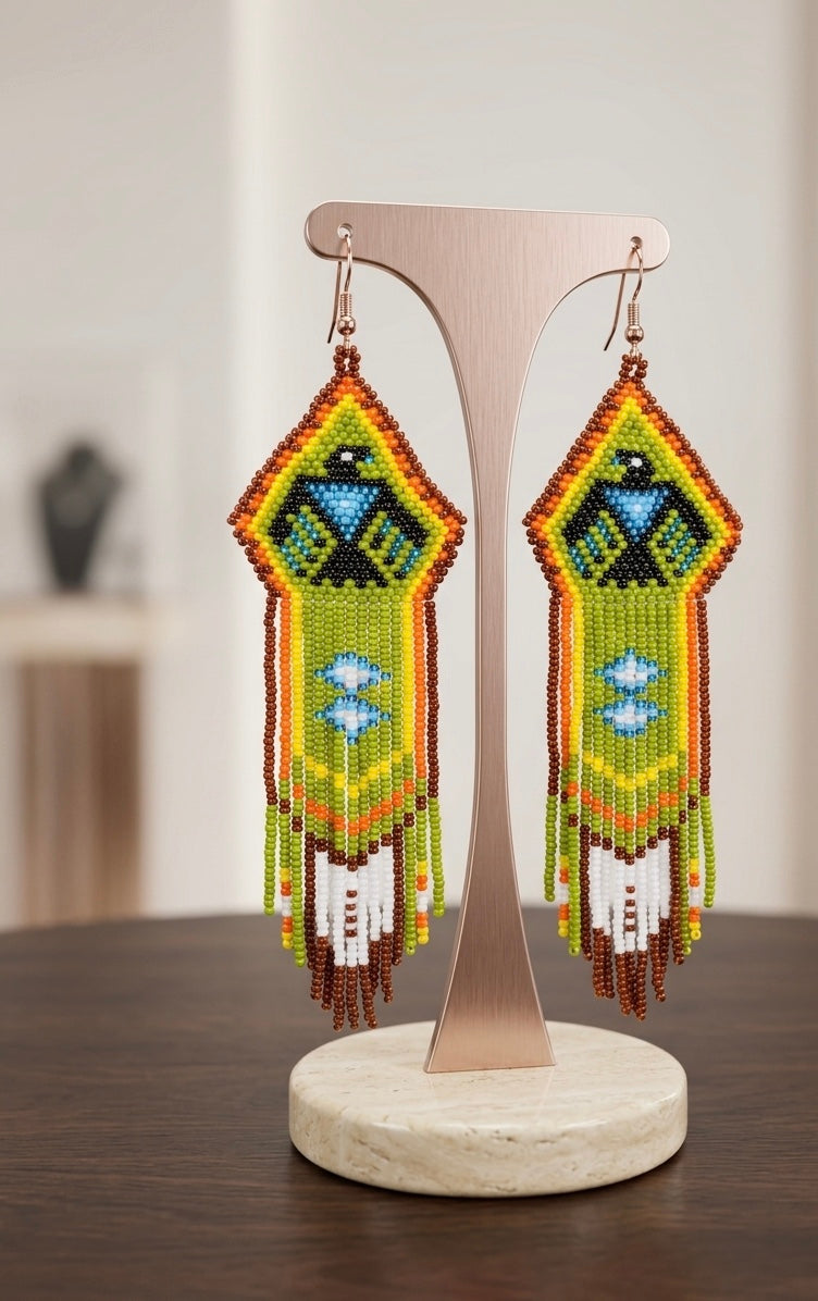Beaded thunder eagle earrings ( Green )