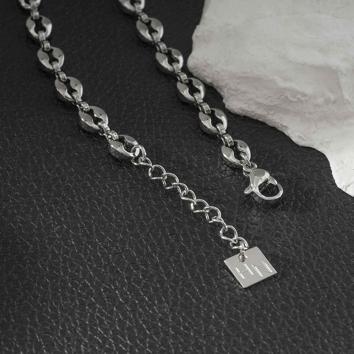 BOSEDE Silver (White Gold): Oval Beaded Link Chain Bracelet – Minimalist Everyday Jewellery