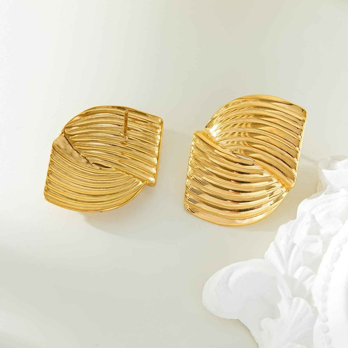 CEZAR Gold: Art Deco Textured Geometric Stud Earrings
