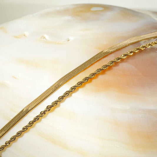 FILSAN Gold: 2-Layered Flat Snake Chain & Rope Chain Bracelet
