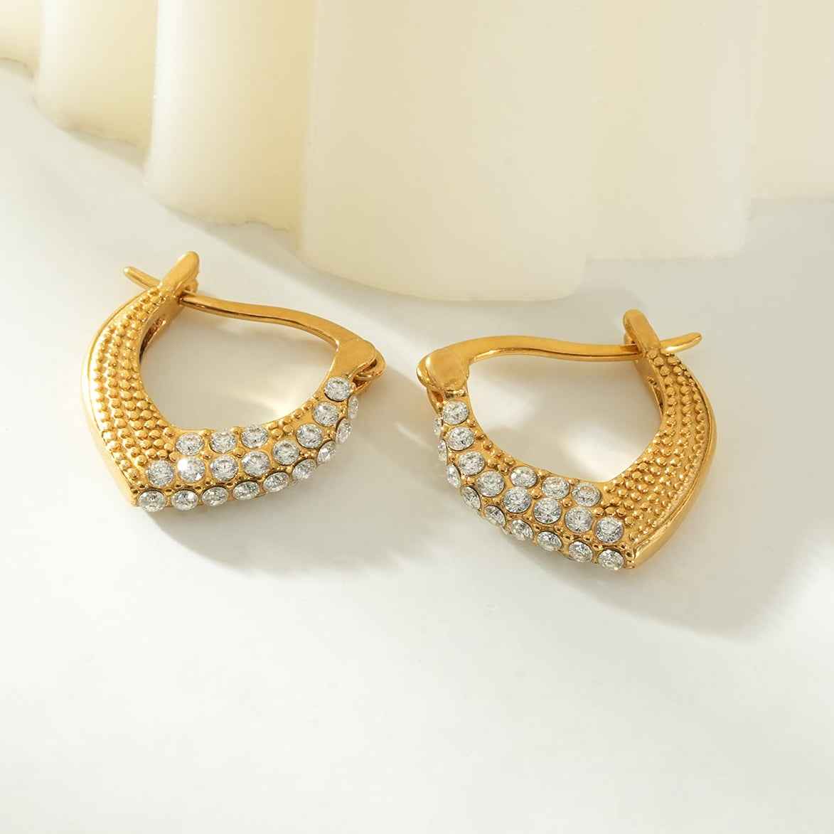 EDMANA Gold: Art Deco Pavé Zirconia Textured Earrings