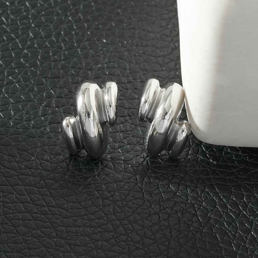BRIGITTA Silver (White Gold): Contemporary Abstract Shaped Stud Earrings