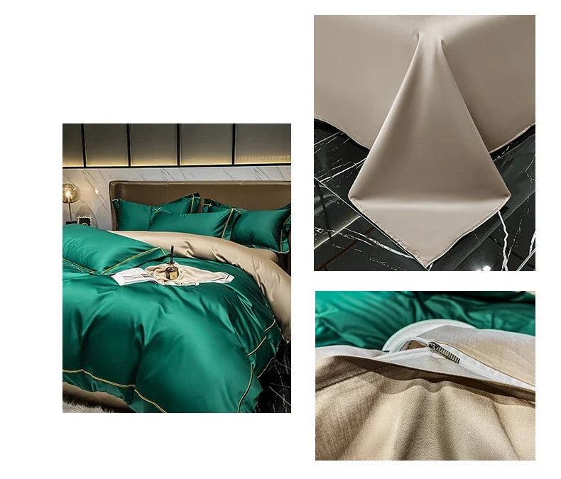 Royal Retreat Fine Gold Embroidered 600 TC Duvet Set - Purple/Dark Grey/White/Steel Blue/Light Grey/Jade Green/Peach Pink/Champagne/Blue/Beige/Aqua Green/Emerald Green