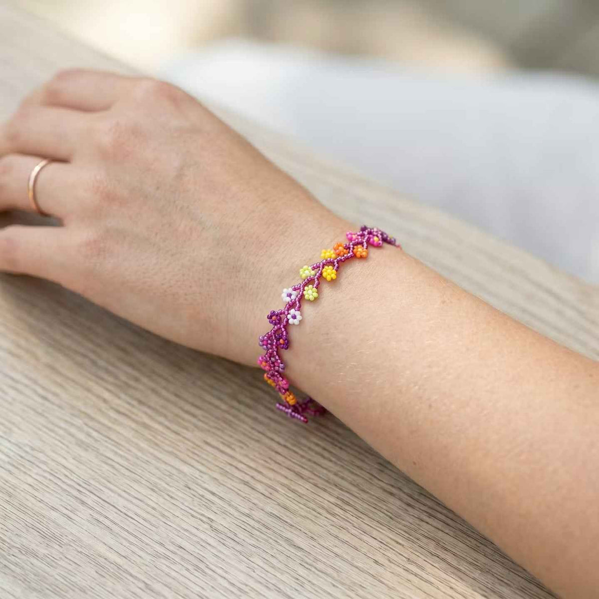Handcrafted Floral Bracelet Red