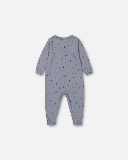 Organic Cotton One Piece Pajama Air Blue Printed Trees