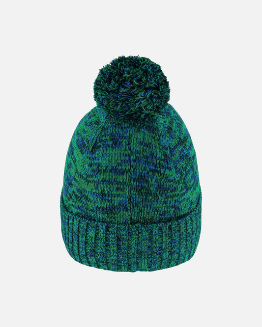 Lined Knit Pompom Hat Green And Blue