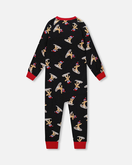 Organic Cotton Interlock One-Piece Pajama Black Cookie Print