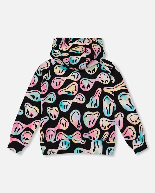 Pullover Fleece Hoodie Smiley Face Girl