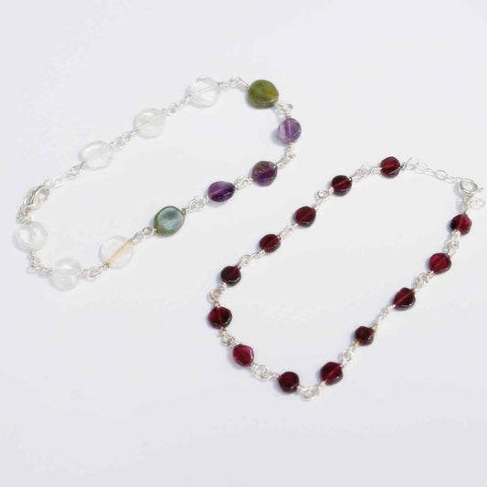 Garnet on Silver Bracelet | Handcrafted Garnet Coin Beads | Sterling Silver Jewelry