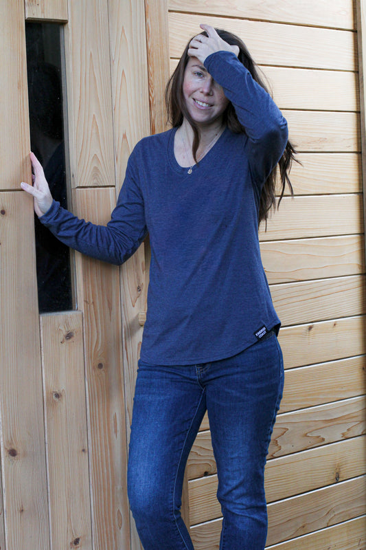 Women's Eco Long Sleeve Tee - Blank Apparel - Heather Navy