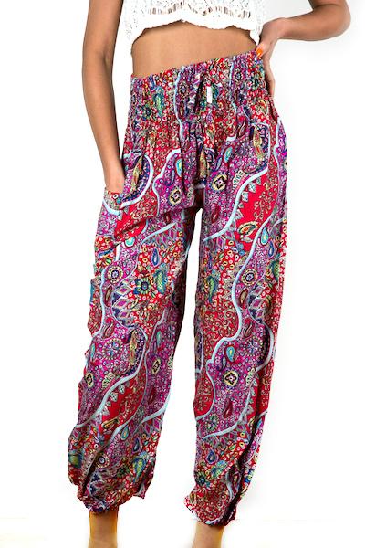 Red & Pink Paisley Print Bali Pants