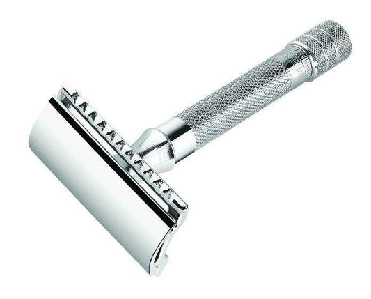 Merkur 33C 3-Piece DE Safety Razor, Closed Comb, Knurled Standard Handle, Chrome