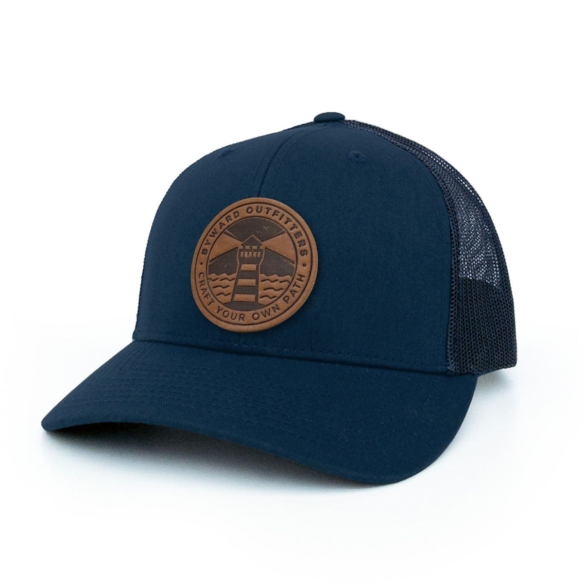 Maritime Lighthouse Leather Patch Trucker Hat