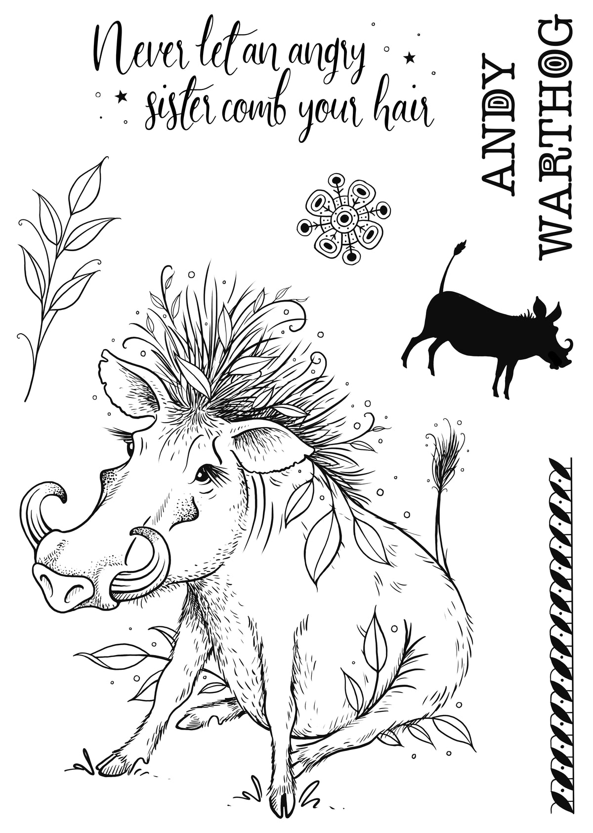 Pink Ink Designs Andy Warthog 6 in x 8 in Clear Stamp Set