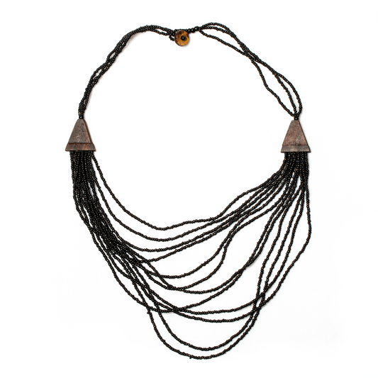 Multi Strand Wooden Side Necklace