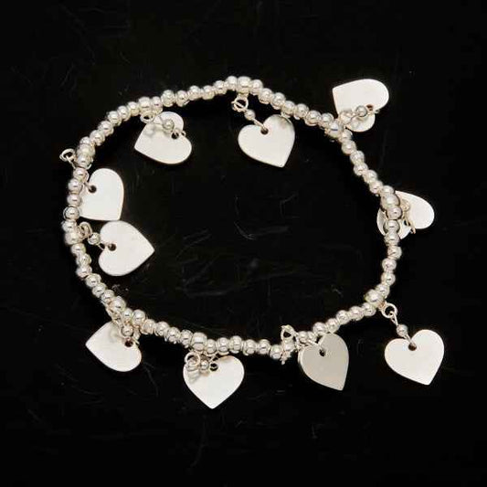Silver Plate Elasticated Heart Charm Bracelet