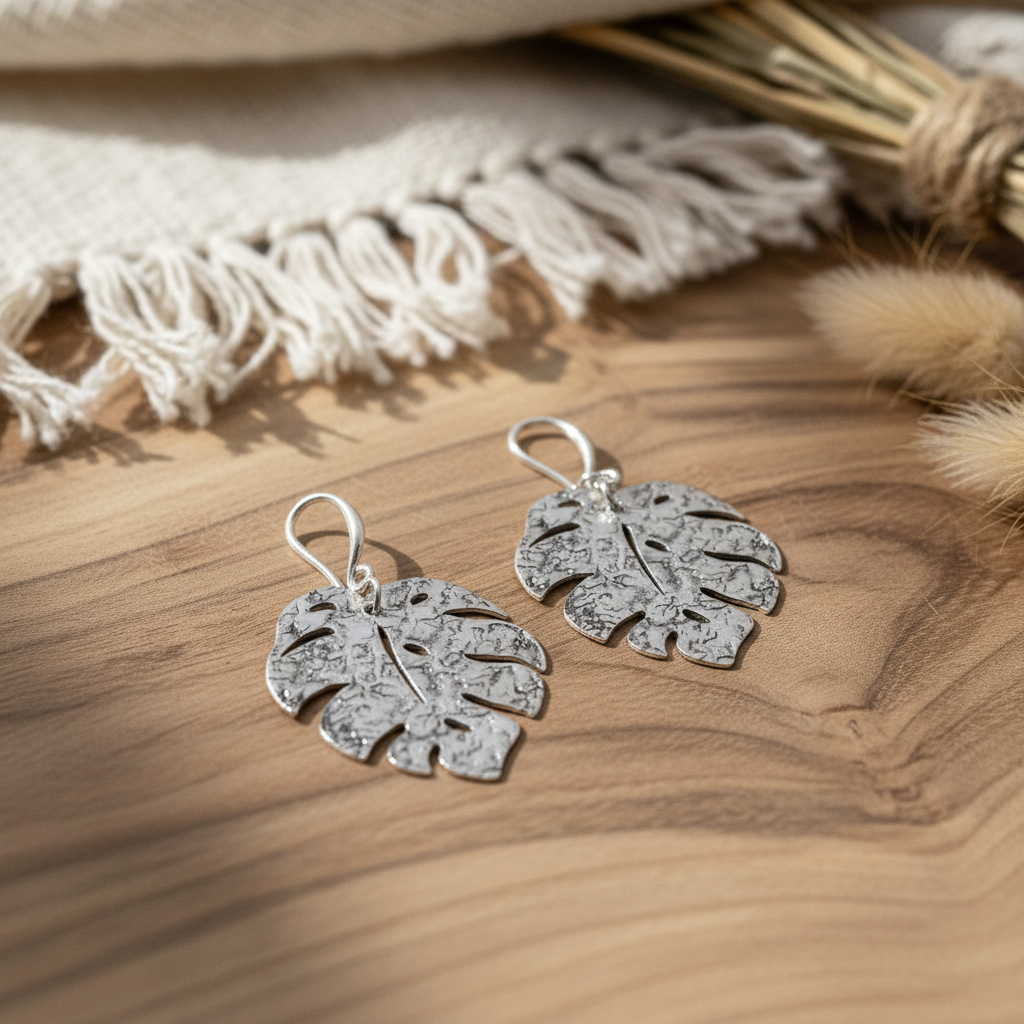 Hammered Leaf Earring - Silver Plate