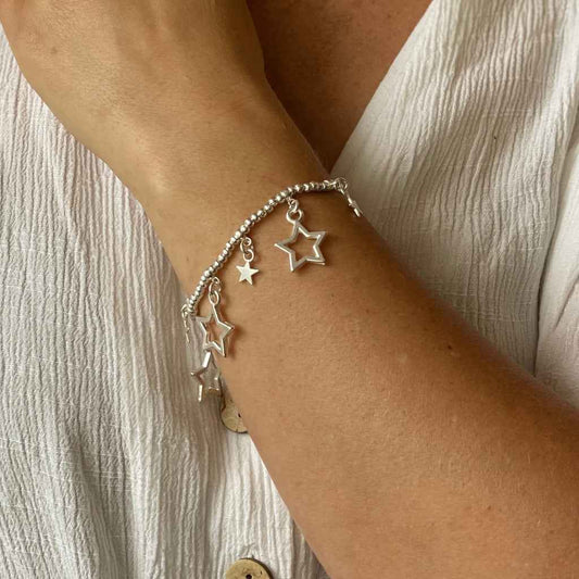 Silver Plate Elasticated Star Charm Bracelet