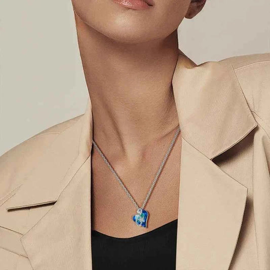 925 Sterling Silver Blue Crystal Heart Butterfly Necklace | CZ Pendant Chain