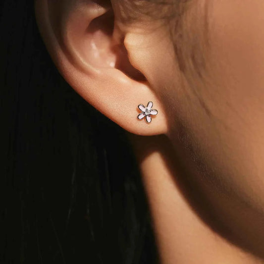 925 Sterling Silver Colorful Enamel Flower Stud Earrings - Minimalist & Cute