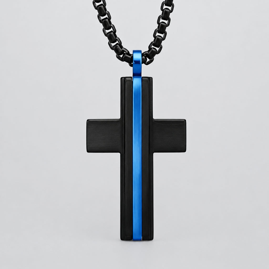 Steeltime Stripe Cross Pendant Necklace