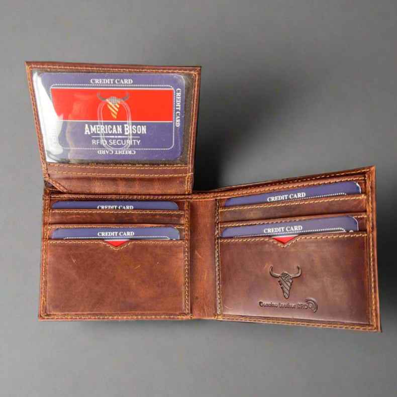 Men’s Bifold Flip-Up Cow Leather Wallet