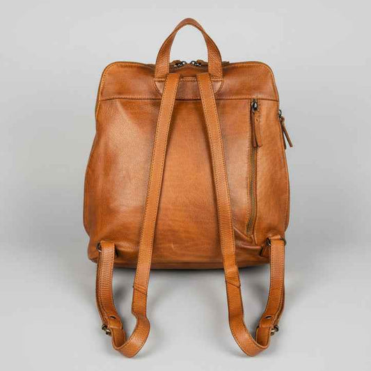 MET Classic Leather Backpack with Woven Front and Adjustable Straps