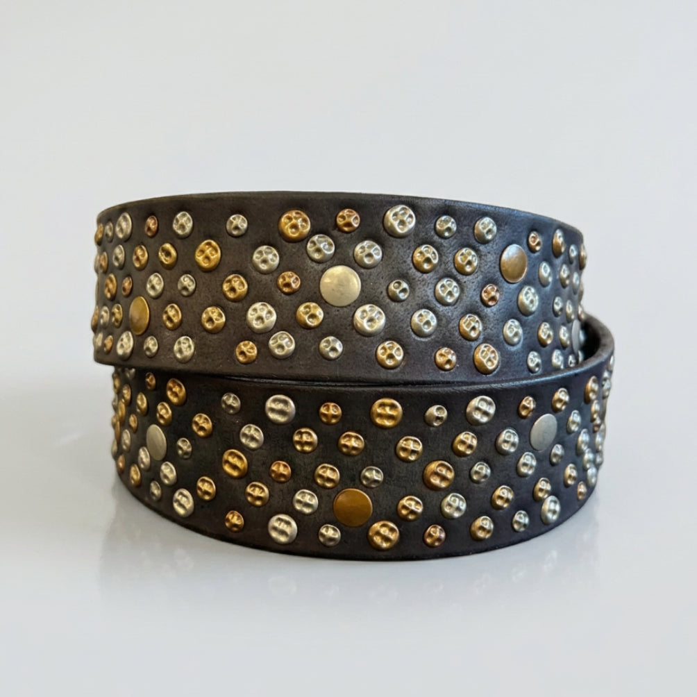 Women's Full Grain Leather Belt with Studs and Oval Buckle