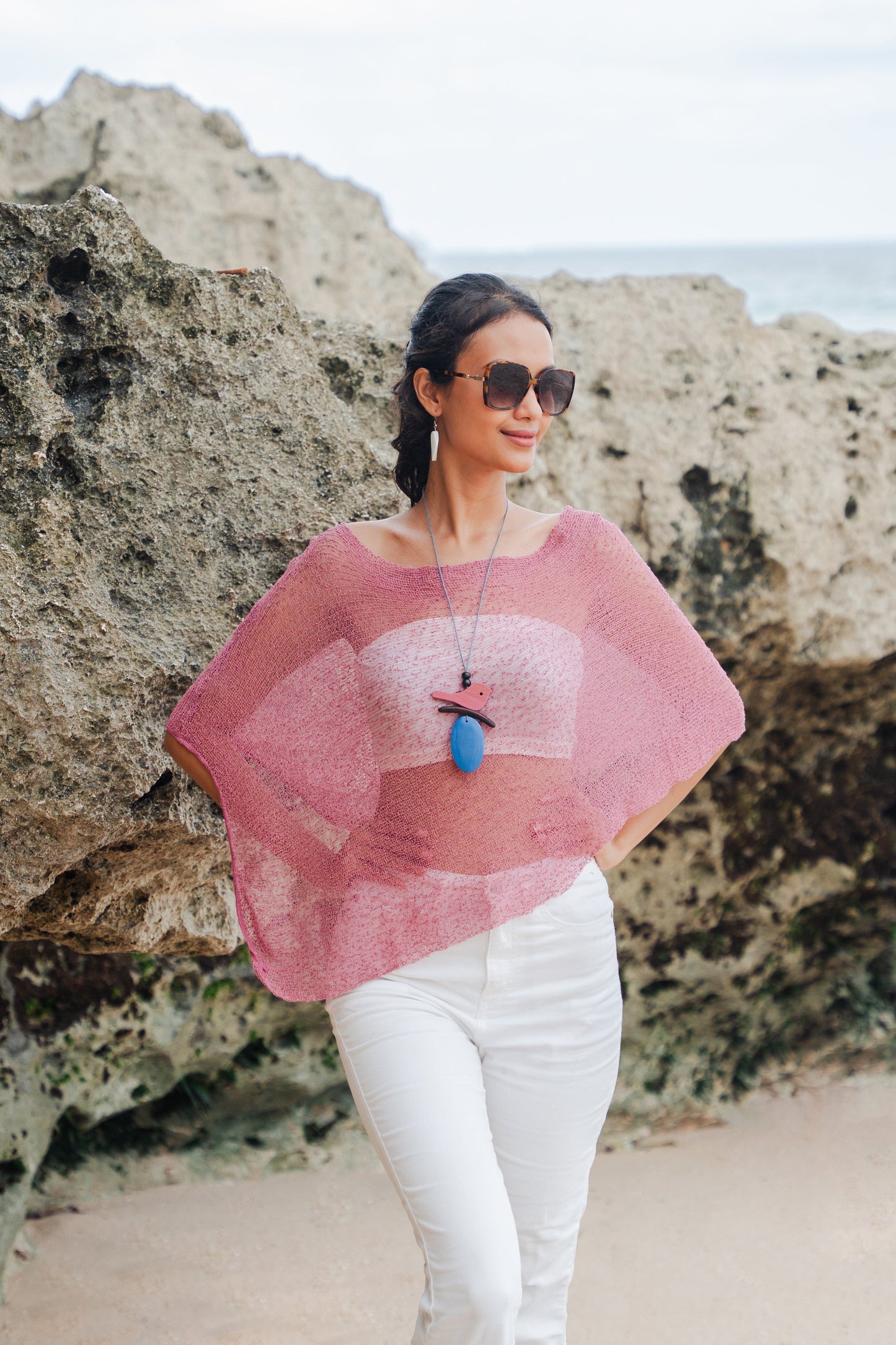 Sheer Mesh Poncho - Dusty Pink