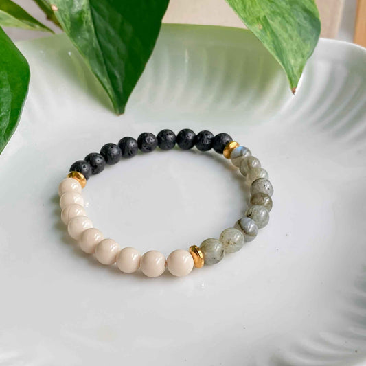 SILLANS | Bracelet en labradorite, lave et acier inoxydable