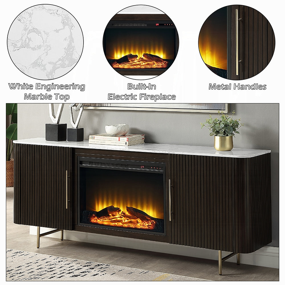 Laffery Faux Marble 70" TV Stand/Fireplace - Espresso