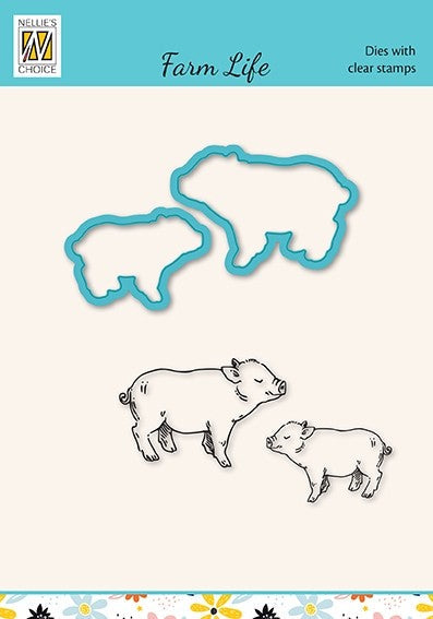 Nellies Choice Die & Stamp Set - Farm Life - Pigs