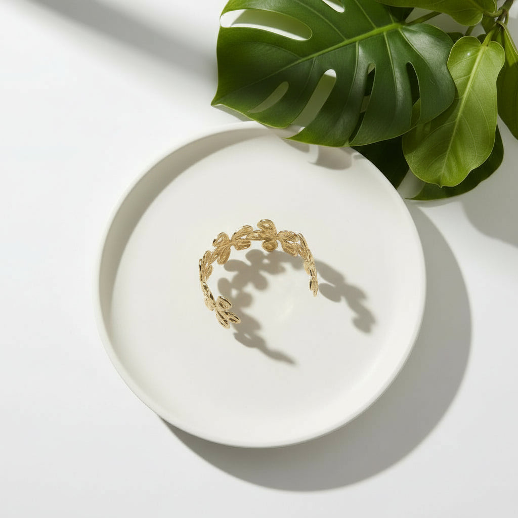 Beaten Flower Cuff - Gold Stainless Steel