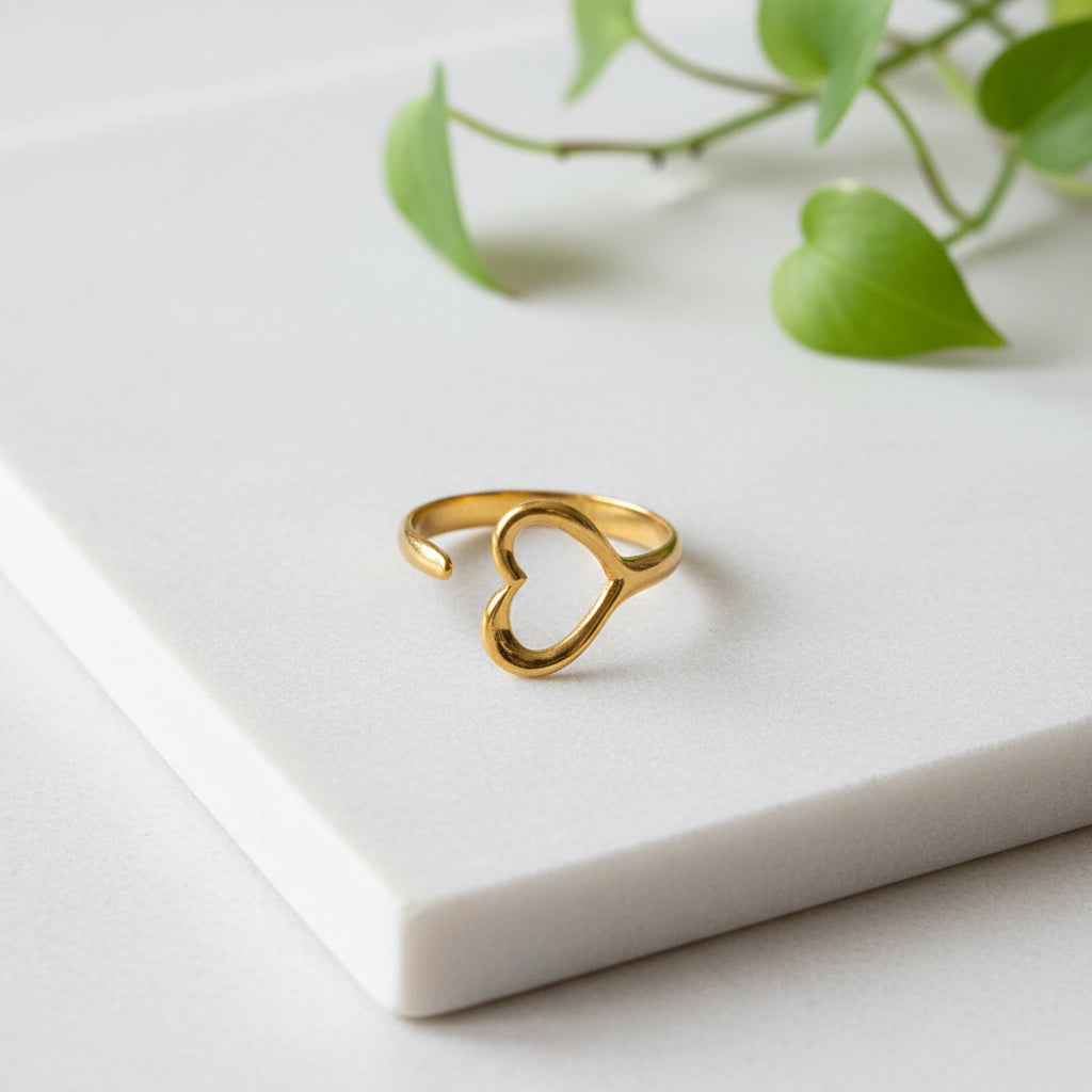 Single Open Heart Ring - Gold Plate