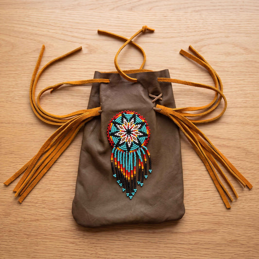 Beaded Suede Phone Pouch ~ Sage & Fringe Rosette