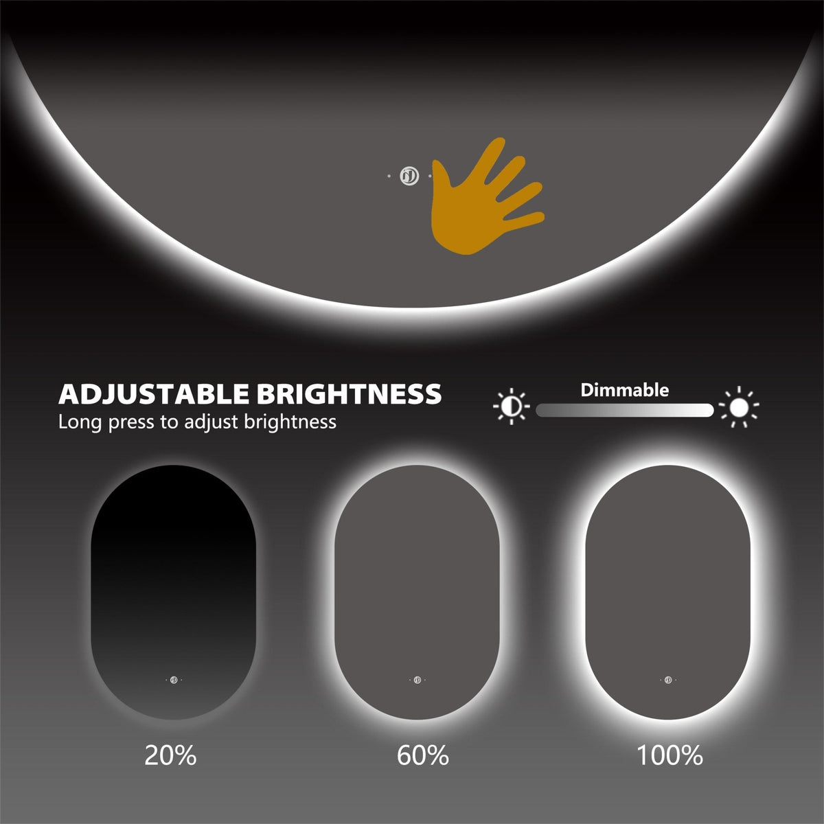 24" x 44" Oval LED Bathroom Mirror, Dimmable, Anti-Fog, 3-Color Backlit