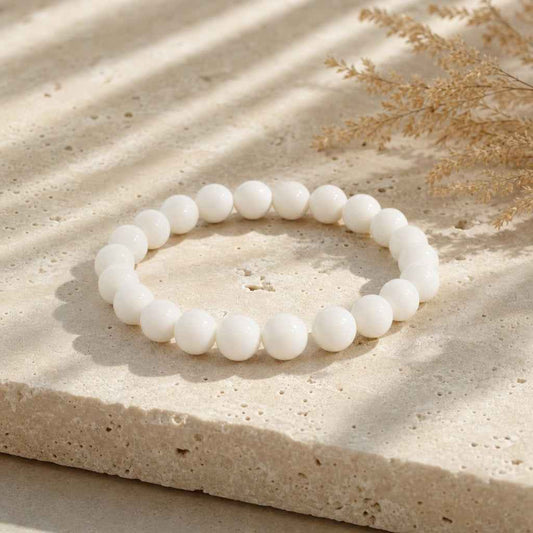 Porcelain White Faceted Round Bracelet - 8mm