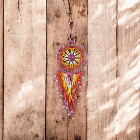 Pink and white yellow ,Celestial Beaded Handmade Dreamcatcher