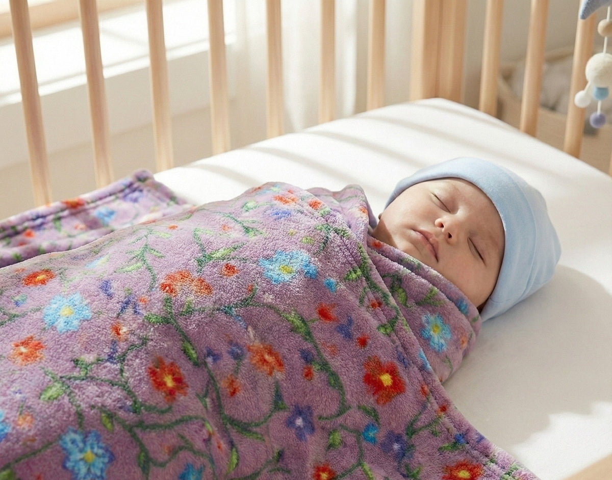 Anishinaabe Enchantment" Purple Floral Plush Throw Blanket