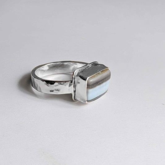 Blue Opal Rectangle Statement Ring | Sterling Silver | size 9