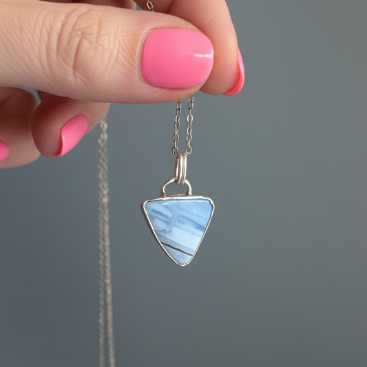 Blue Opal Triangle Necklace in Sterling Silver